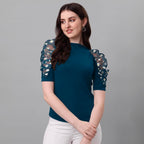 Noble Monk WomenS Solid Stretchable Top | Round Neck Half Sleeve | Regular Fit Top For Women