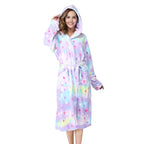 RONGTAI Womens Robes Plush Fleece Print Star Hooded Bathrobe Thick Nightgown with Pockets Fluffy Sleepwear XX-Large