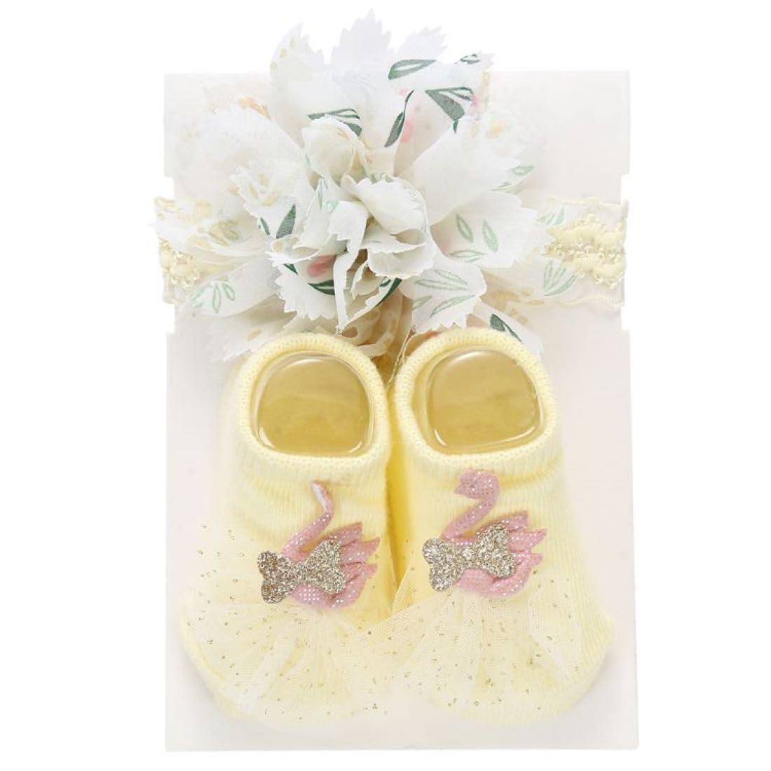 Syga Baby Swan Pattern Hairband & Shoes Set Soft, Comfortable Fit For Ages 06 MonthOldS Ideal For Newborns & Toddlers(Light Y 0-12