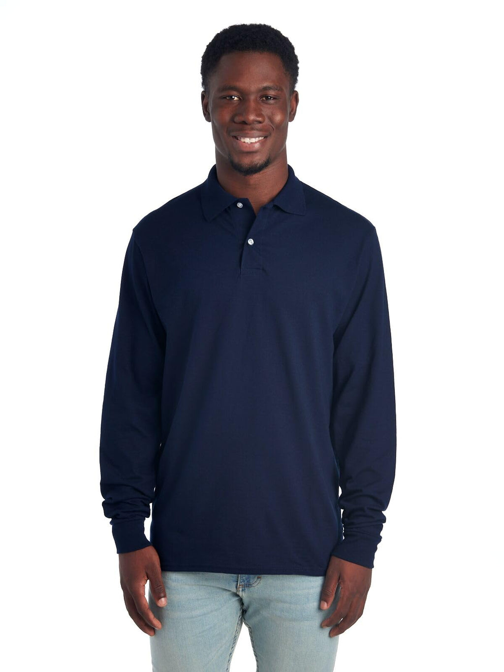 Jerzees Mens SpotShield Stain Resistant Polo Shirts (Short & Long, Long Sleeve-Navy, X-Large
