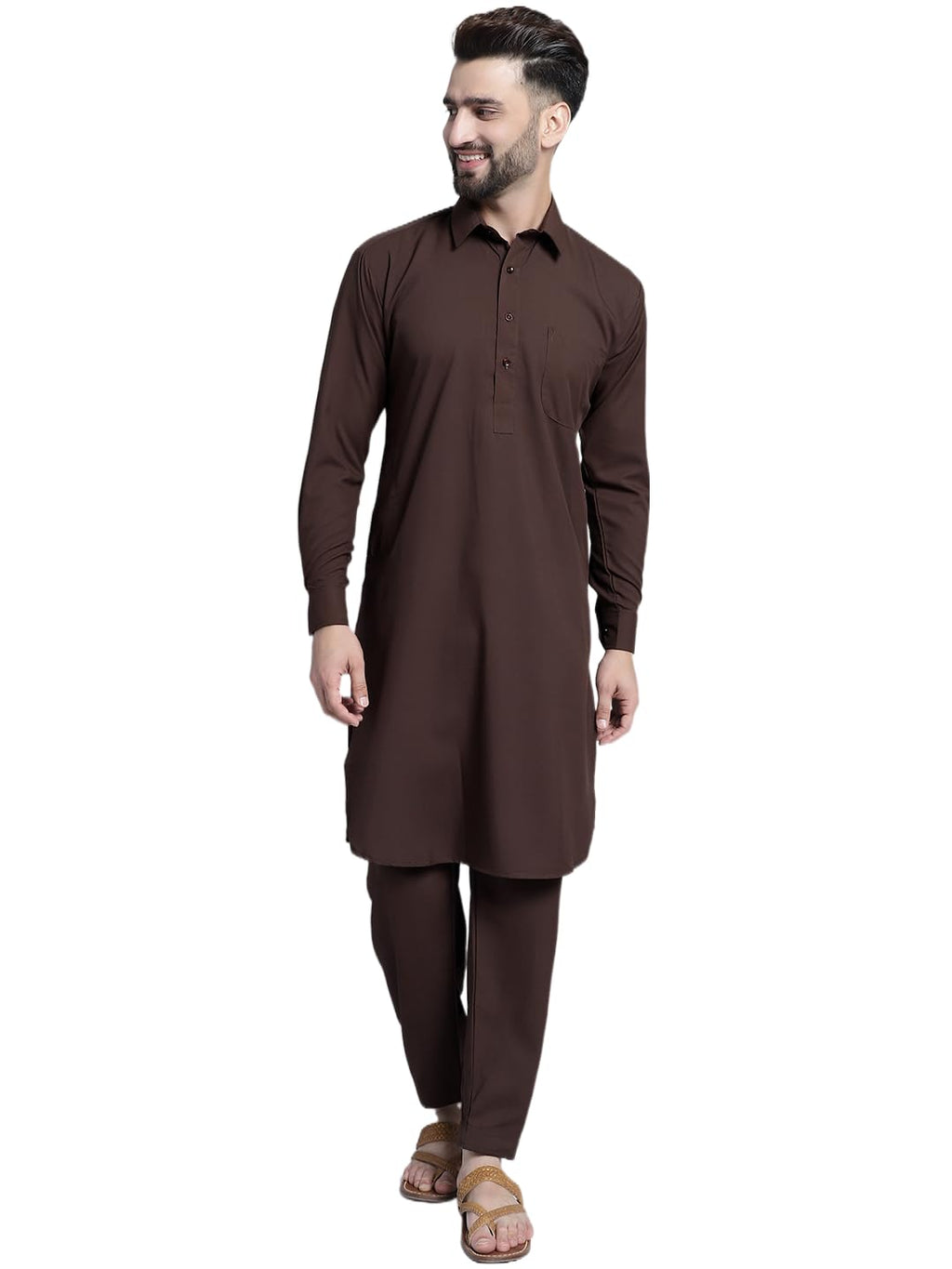 Jompers Mens Cotton Solid Pathani Kurta With Salwar