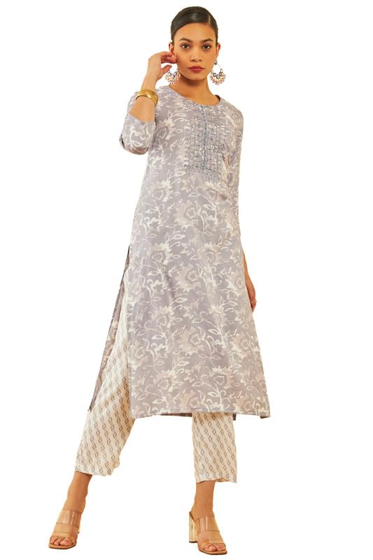 Soch Women Rayon Floral Printed Kurta Set with Mirror Work
