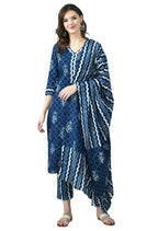 KLOSIA Women Indigo Printed Kurta and Pant Set with Dupatta (Medium)