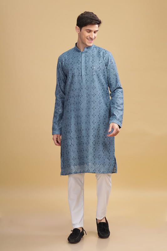 Be Active MenS Traditional Embroidered Lucknowi Design Full Sleeves Kurta || Cotton Kurta For Men || Men Kurta For Wedding || K