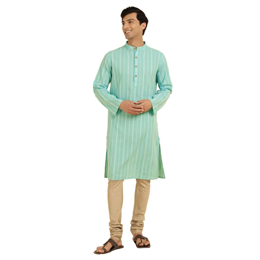 Fabindia MenS Cotton Woven Slim Kurta (1037165Aqua_Aqua