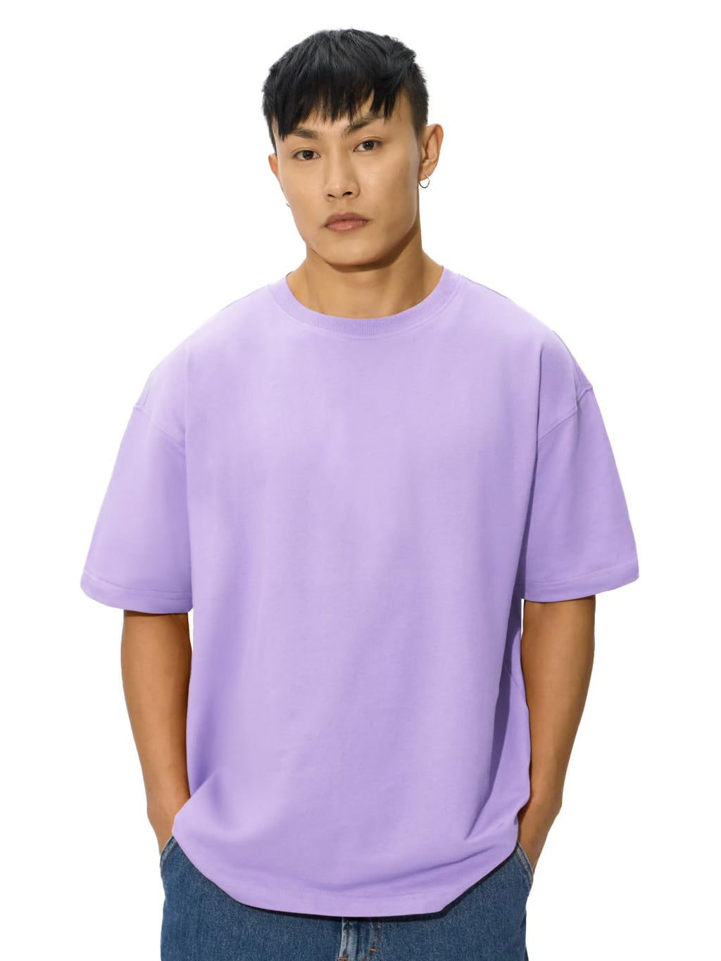 The Souled Store Oversized T-Shirt: Lavender Bliss Men and Boys Short Sleeves Round Neck Solid Cotton Oversized T-Shirts