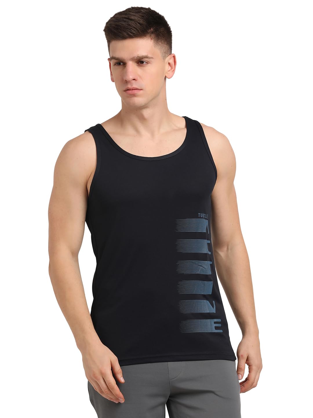 Turtle Men Polycotton Printed Black Tank Top || Gym Vest||Vest