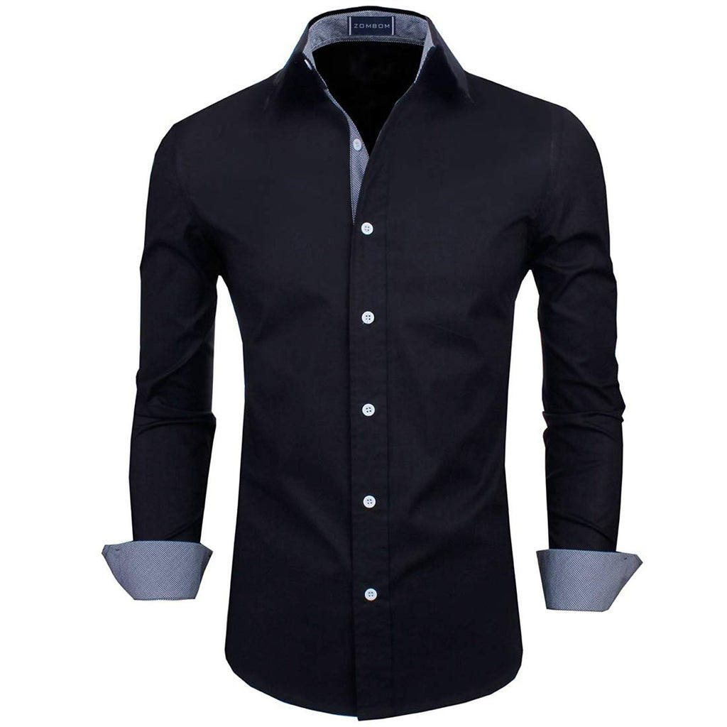 Zombom MenS Solid Cotton Blend Regular Fit Full Sleeve Collared Neck Casual Shirt For Men Black