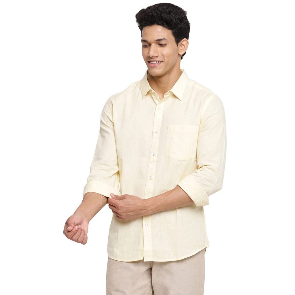 Fabindia Men Cotton Shirt Slim Fit Yellow_S