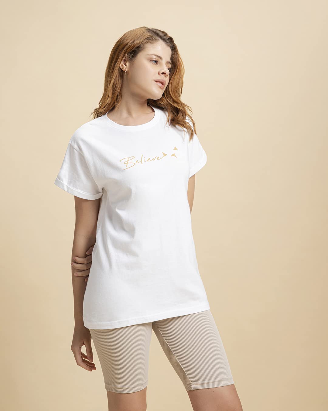 Bewakoof Womens Printed 100% Cotton T-Shirt - Boyfriend Fit, Round Neck, Half Sleeves