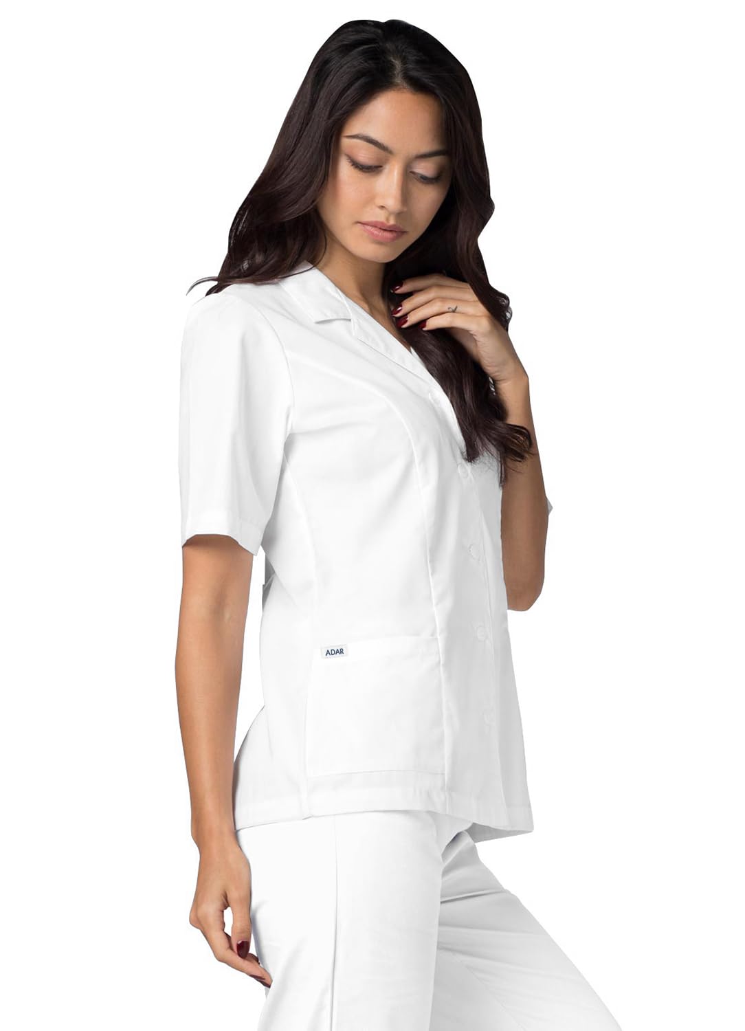 Adar Universal Scrubs For Women - Lapel Collar Buttoned Scrub Top - 2629 - White - S