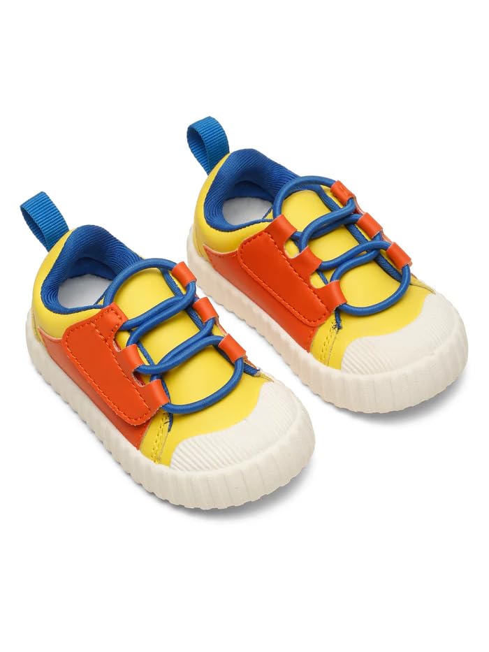 Onyc ToddlersS Comfortable & Lightweight LaceFree Sneakers Boys  (Yellow Uk Footwear Size System, Little Kid, Age Range, Wide 18-24