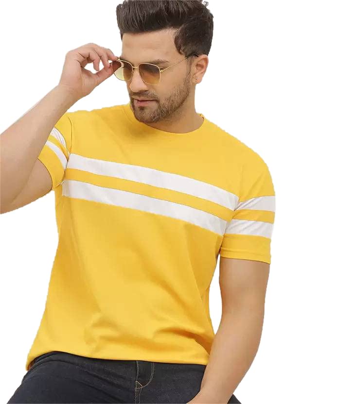 LookMark Mens Stylish Lycra Blend Printed Striped Polo Tshirt (NEW-MT07-XL) Yellow