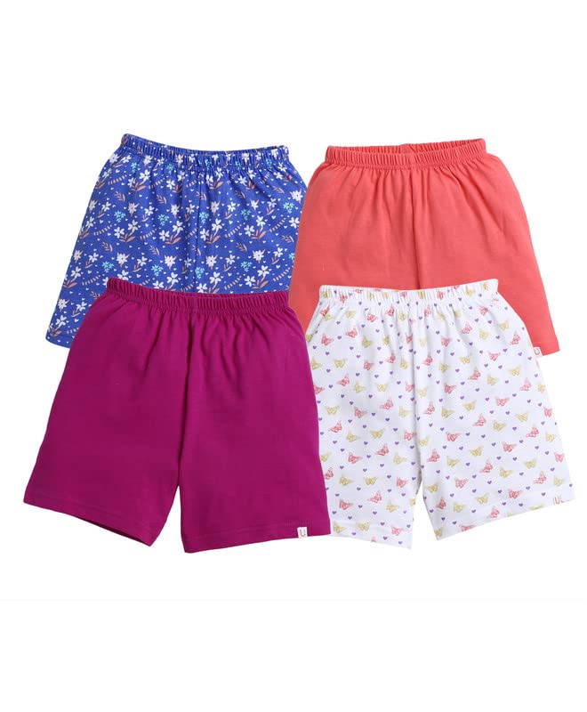 BUMZEE Coral & Magenta Girls Printed Shorts Pack of 4 Age - 3-6 Months