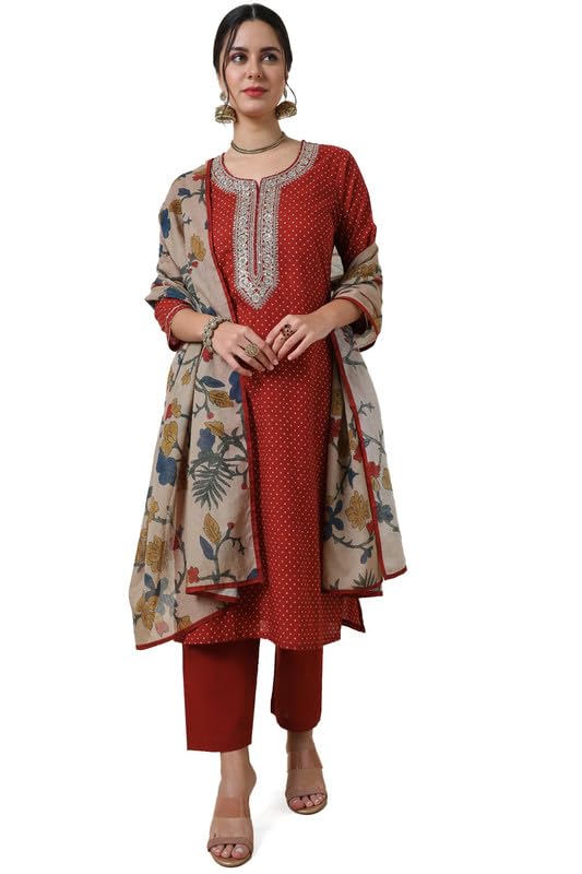 Soch Women Bandhani Print Cotton Suit Set with Sequins