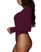 BelleLovin Women's Square Neck Long Sleeve T-shirt Basic Bodysuit Jumpsuits (Burgundy, X-Large)
