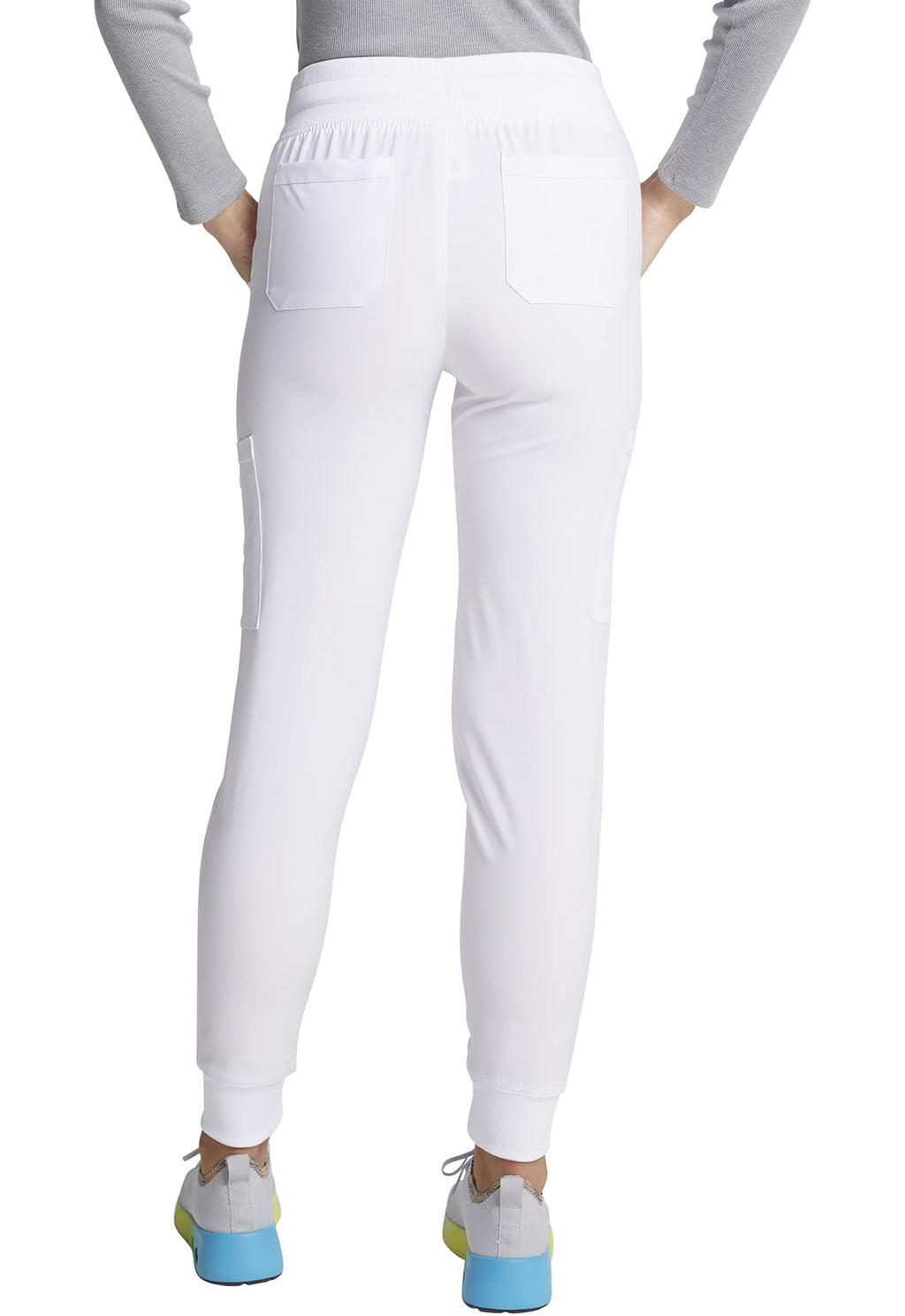EDS Essentials Jogger Scrubs for Women, Drawstring Scrub Pants DK065P, M Petite, White