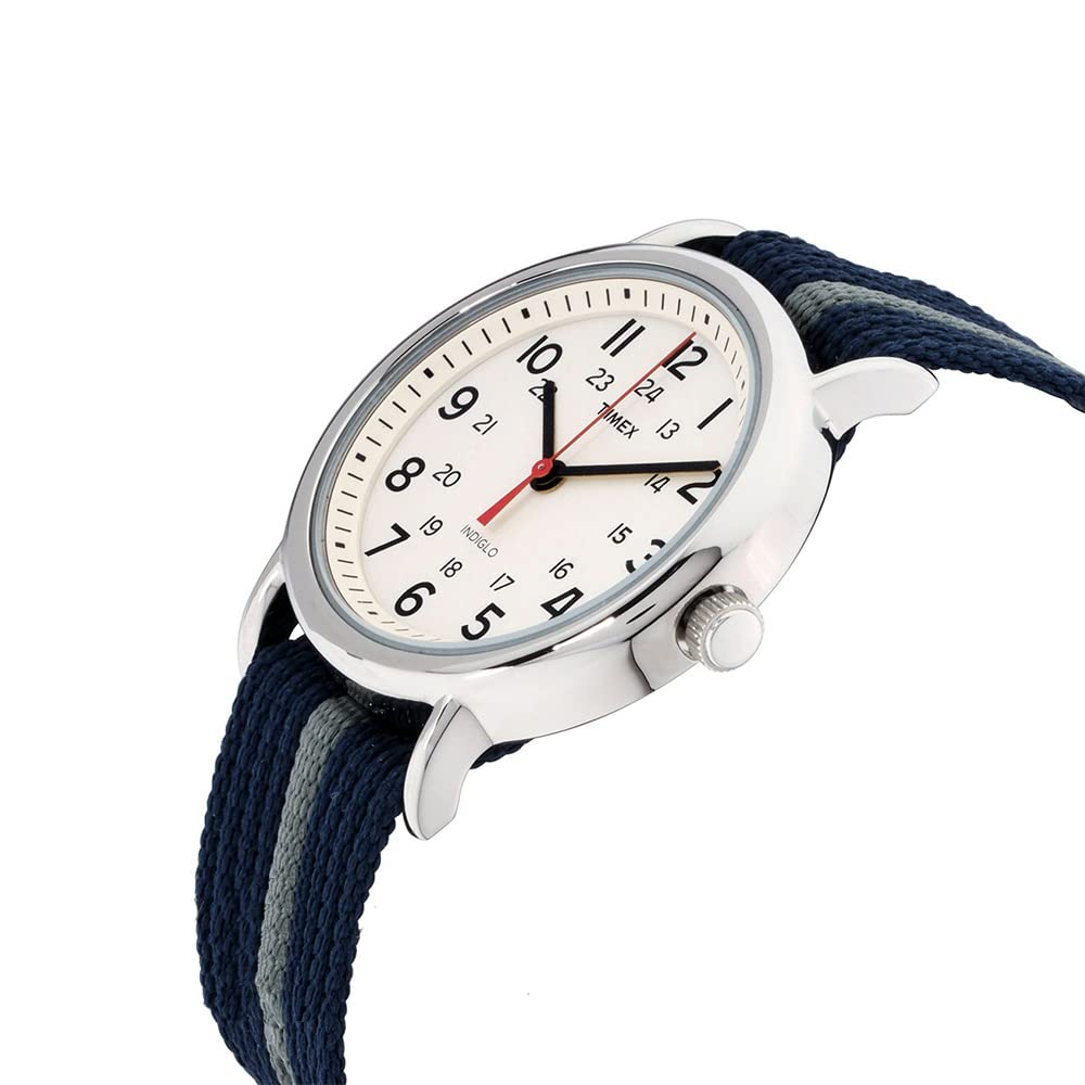 Timex Unisex T2N654 Weekender 38mm Blue/Gray Stripe Nylon Slip-Thru Strap Watch