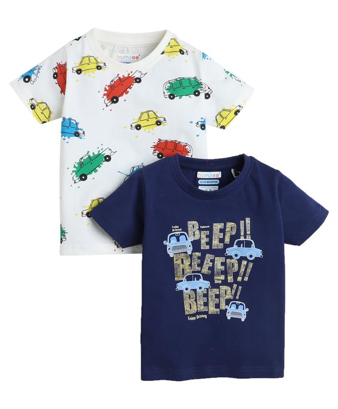 BUMZEE Beige & Navy Boys Half Sleeves T-Shirts Pack of 2 Age - 3-4 Years (Peb9209G-bge.NBL)