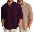 Deelmo Combo Of MenS Casual Button Down Shirts Long Sleeve Linen Shirt Fashion Textured Summer Shirts Pack Of 2