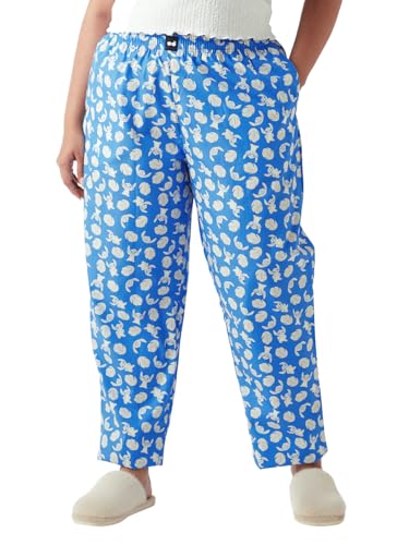 Bewakoof Womens All Over Print Regular Fit Poplin Plus Size Pyjama_645090_Blue_4XL