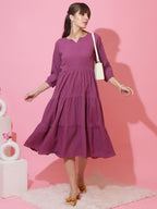 Sheetal Associates WomenS Casual 3/4 Sleeve Crepe Fit And Flare Dress| Comfortable Relaxed Fit Summer Party Dress Purple