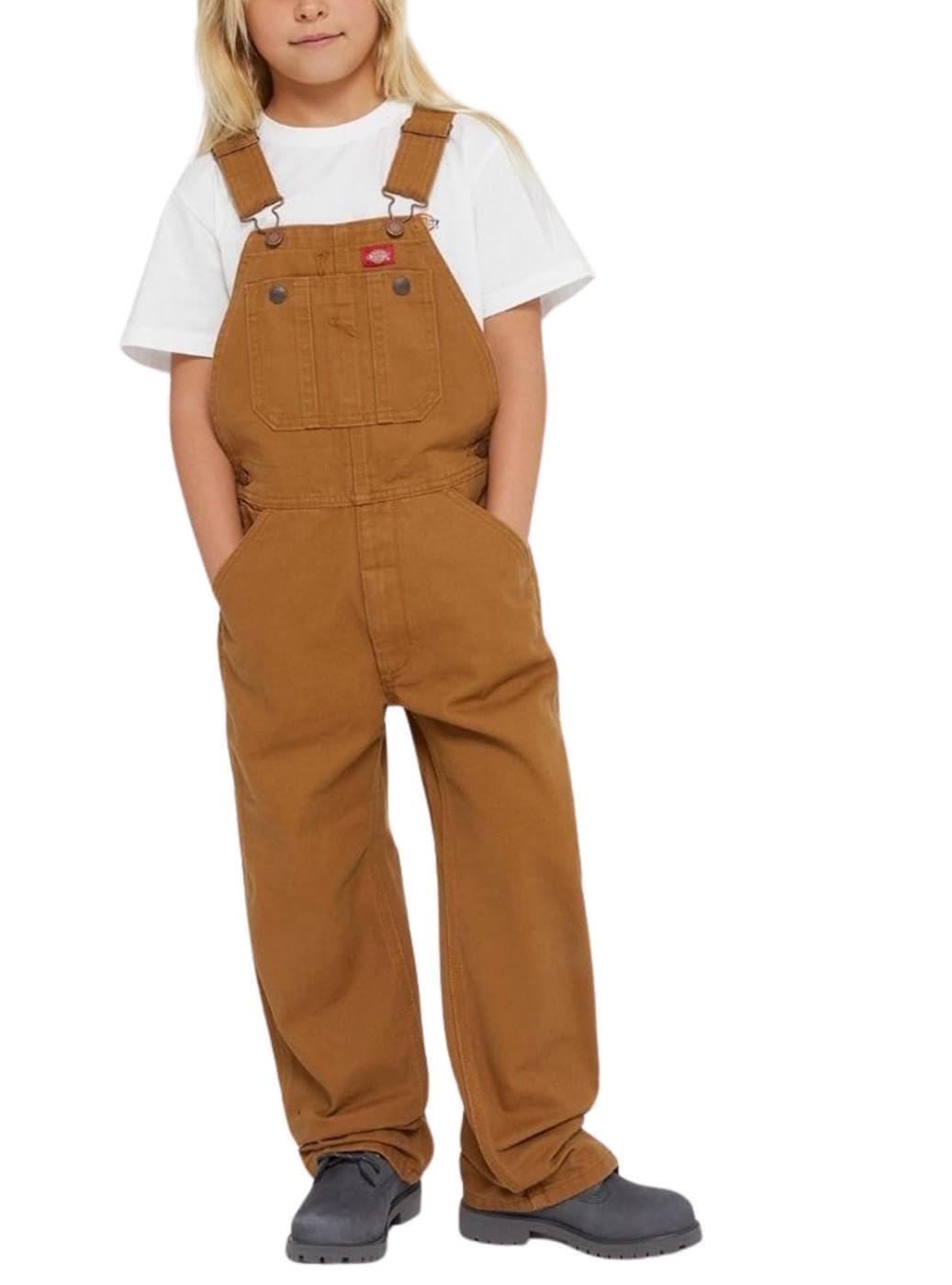 Dickies Big Boys' Duck Bib Overall, Brown Duck, Large (14/16)