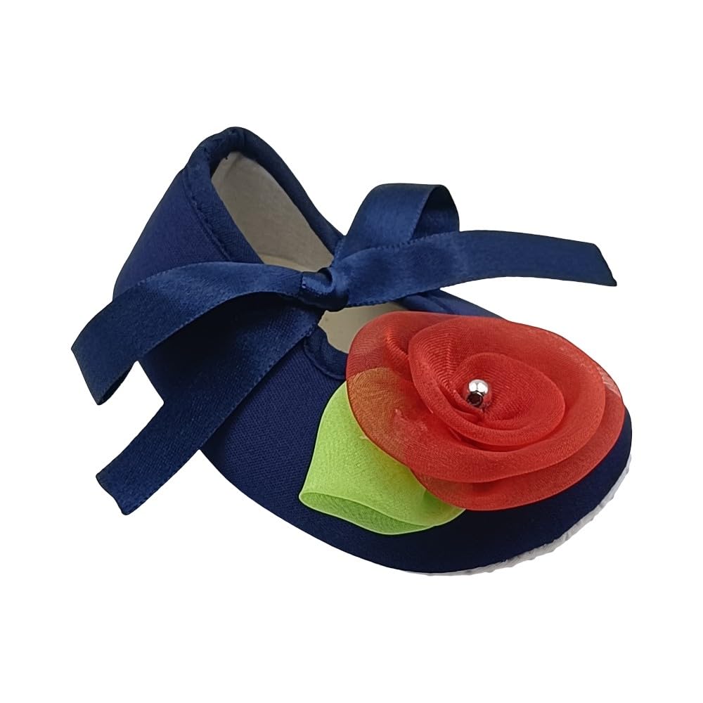 Rsmart, Elegant Navy Blue Baby Shoes With Red Floral 0-3