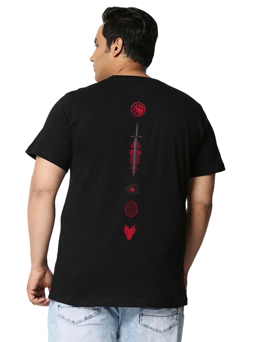 Bewakoof Official House of The Dragon Merchandise Mens Graphic Print Regular Fit Half Sleeve Round Neck Cotton Plus Size T-Shir