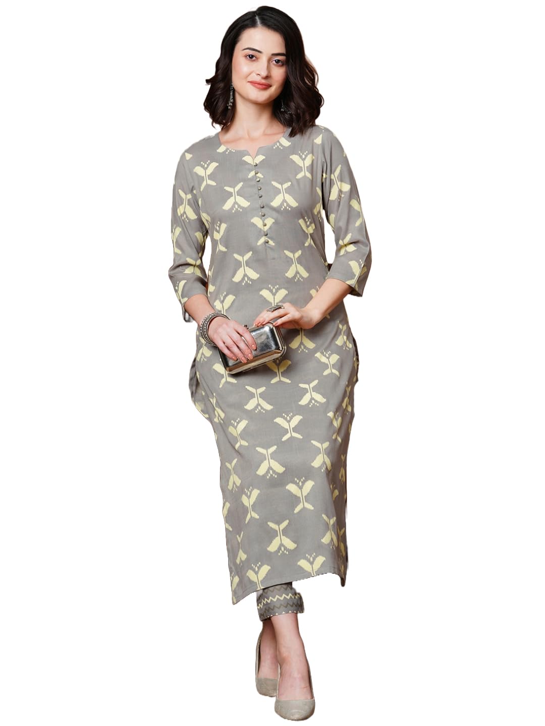 ANNI DESIGNER Ladies Cotton Kurta with Trousers, grey, S