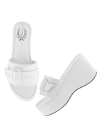 Shoetopia WomenS White Platform Slip-On Sandals  Chunky Wedge Slides With Buckle Strap Stylish Comfortable, Durable Perfect For