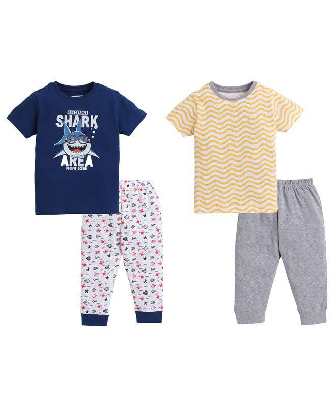 BUMZEE Navy & Grey Boys Half Sleeves T-Shirt & Pajama Set Pack of 2 Age - 3-6 Months