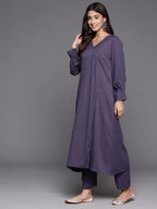 Varanga Women Violet Angrakha Style A-Line Kurta Paired Wth Tonal Bottom