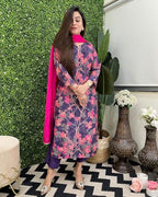 ANNI DESIGNER Womens Cotton Blend Straight Printed Kurta with Pant & Dupatta (Mariyam Blue_M_Blue_Medium)