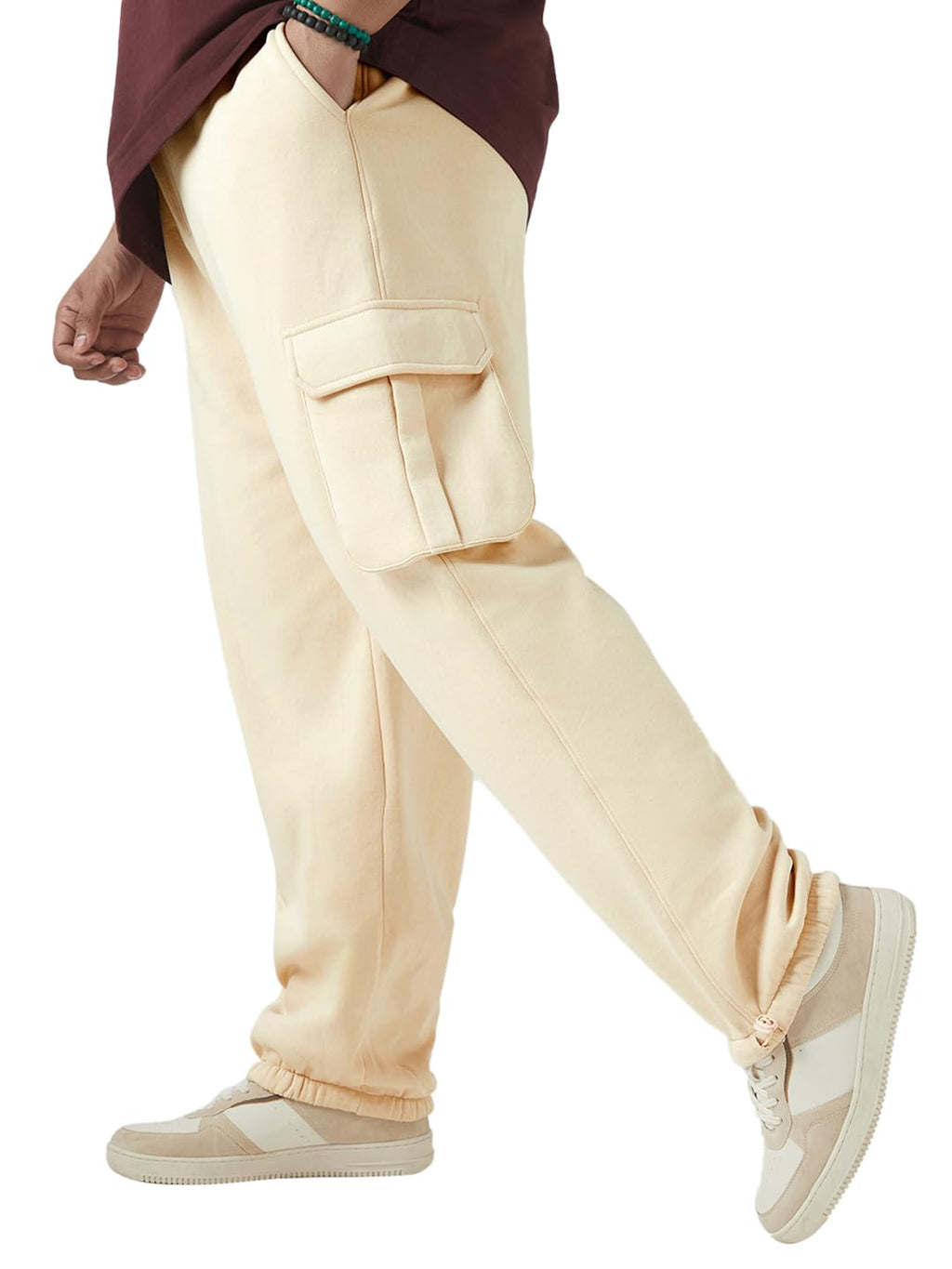 Bewakoof Heavy Duty 1.0 Mens Solid Oversized Fit Fleece Plus Size Joggers_646479_Beige_3XL