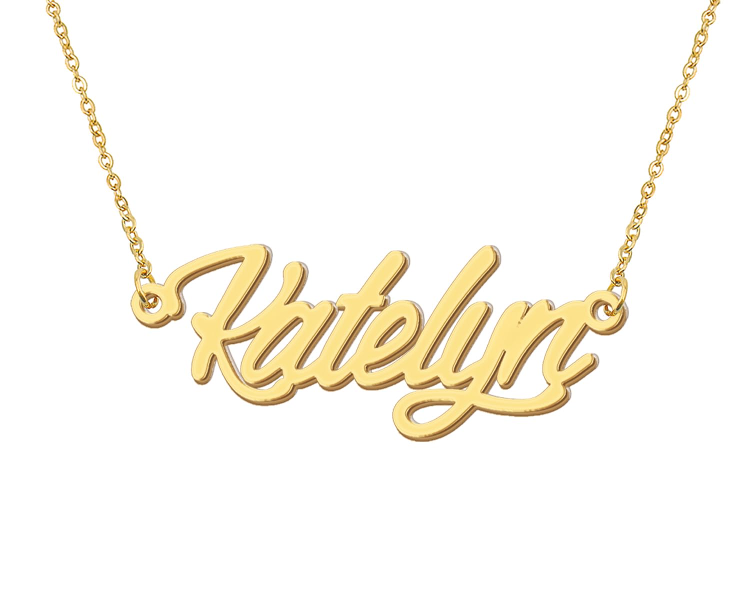 Aoloshow Katelyn Charm Name Necklace 18k Gold Plated Handwritting Nameplate Necklace Stainless Steel Womens Jewelry for Christma