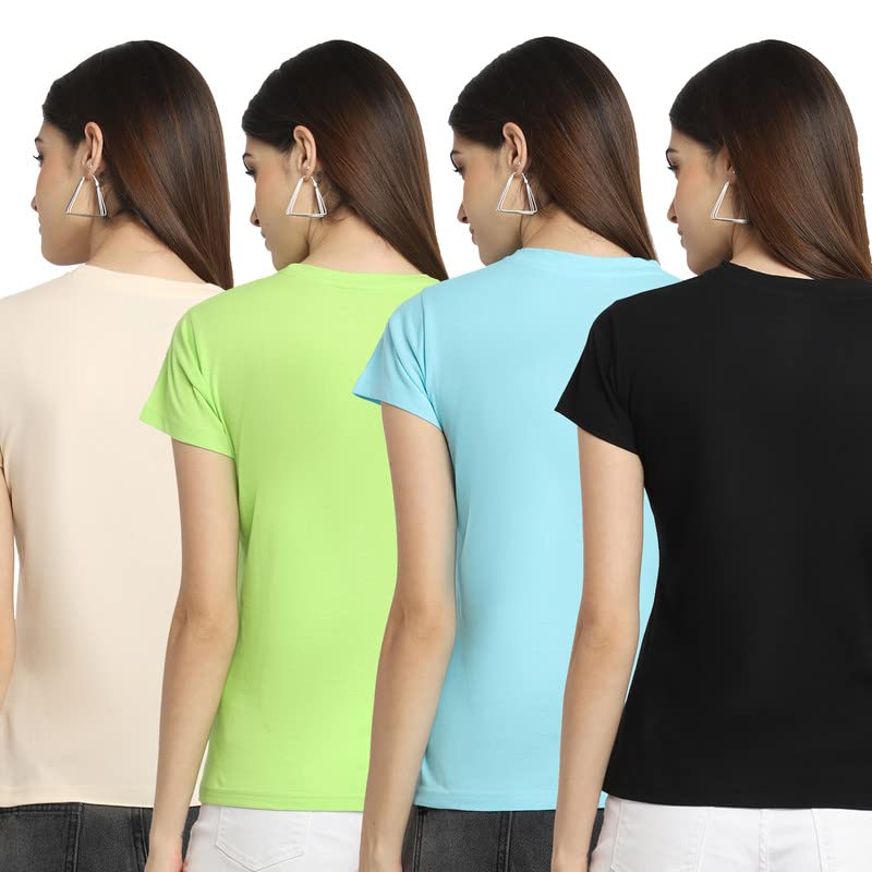 Preneum Womens Cotton Regular Fit Latest Graphic Stylish Printed Short Sleeves Casual T-Shirt || Latest Trendy & Styles (Pack 4