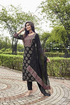 ANNI DESIGNER Womens Cotton Blend Printed Straight Kurta with Pant & Dupatta (NOV-Black-NRB_5XL_Black_XXXXX-Large)
