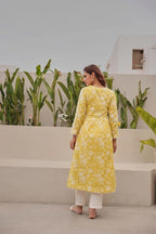 ANNI DESIGNER Womens Rayon Blend Anarkali Embroidered Kurta (RUPINI Yellow_L_Yellow_Large)