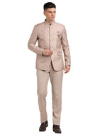 Turtle Men Terry Rayon Mandarin Collar Tailored Fit Beige 2 Piece Party Suits