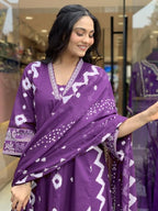 Lookmark WomenS Cotton Blend Zigzag And Dotted Print Kurta Plazzo Set With Dupatta Suitable For Every Indian Occasion (Az-Lm-Og