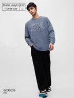 The Souled Store Souled Army Men and Boys Round Neck Blue Embroidered Cotton Oversized Full Sleeve T-Shirts