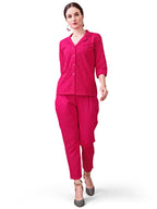 Womanista Women'S Pure Cotton Solid Regular Schiffli Co-Ord Set 9149_Fuchsia