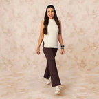 BlissClub The Ultimate Flare Pants for Women with Ribbed Waistband, Regular Fit, Ankle Length Pants for Woman with High Waist an