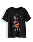 Juneberry Black Tshirt For Women, Official Disney Animal Printed Black T Shirt For Women, Casual Half Sleeves Cotton Black T-Shi