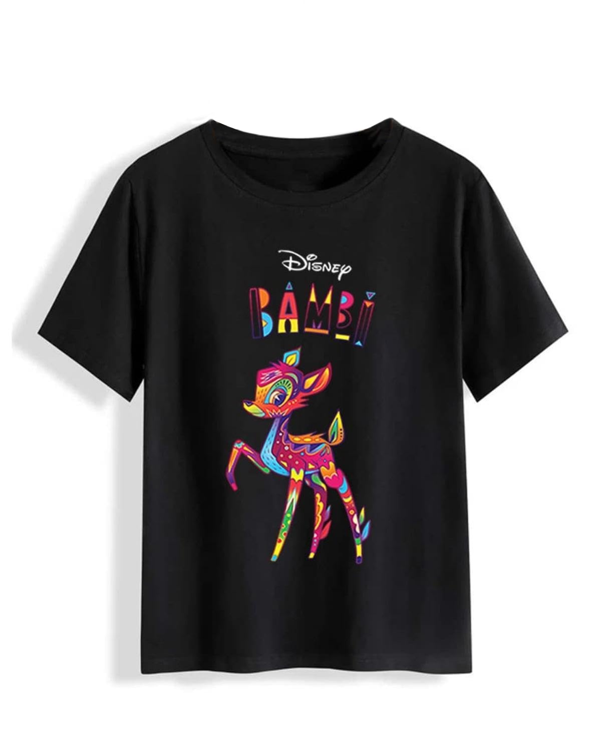 Juneberry Black Tshirt For Women, Official Disney Animal Printed Black T Shirt For Women, Casual Half Sleeves Cotton Black T-Shi