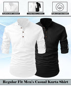 Finivo Fashion Combo Of MenS Regular Fit Cotton Blend Solid Full Sleeves Kurta | Short Kurta For Men (Pack Of 2)