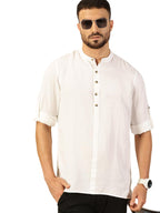 Thomas Scott Mens Linen Solid Kurta Shirt (Ts1529_White_Xl)