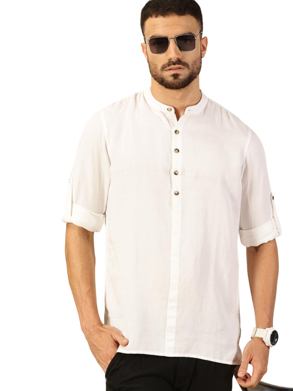 Thomas Scott Mens Linen Solid Kurta Shirt (Ts1529_White_Xl)