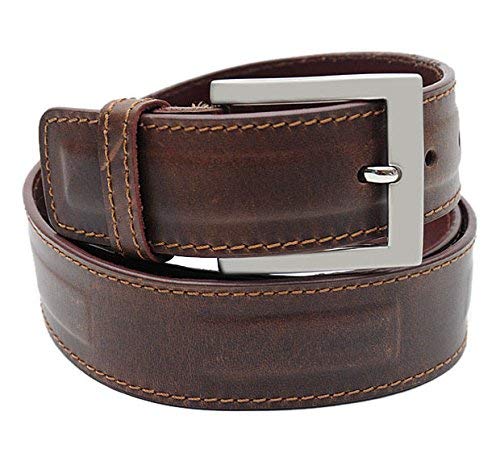 Walletsnbags Oillpullup Leather Stiched And Ribbed Belt (B1_Brown_34) 34